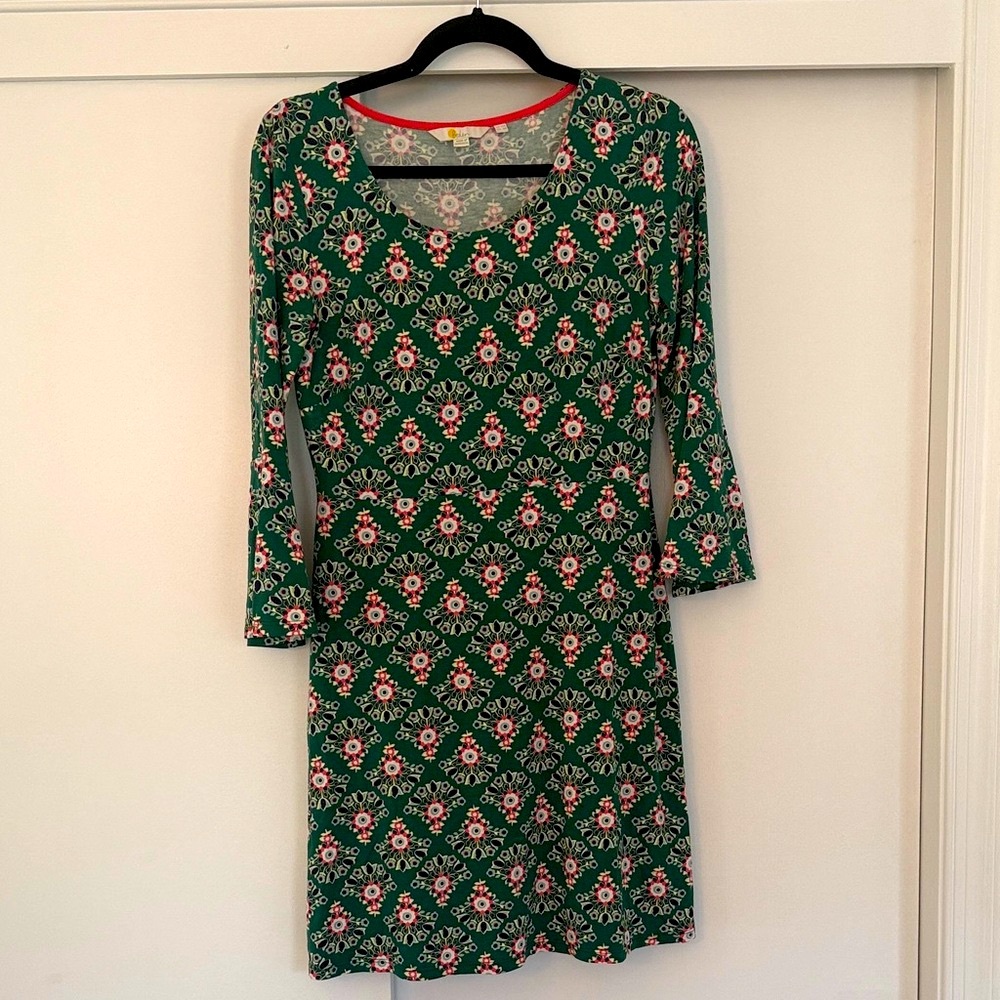 Boden Green Floral Long Sleeve Dress